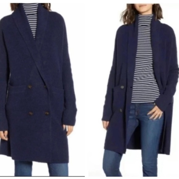 J. Crew | Navy Double Breasted cardigan jacket size Large - Picture 1 of 5